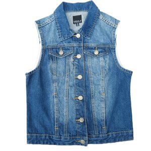 Noble U Los Angeles Denim Jean Trucker Vest Cotton Blue Silver Button Flaps S